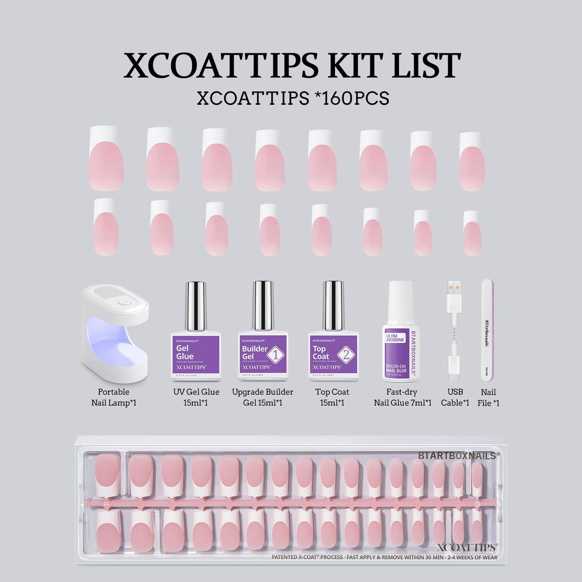 BTARTBOXNAILS White French Tip Press On Nails with nail lamp