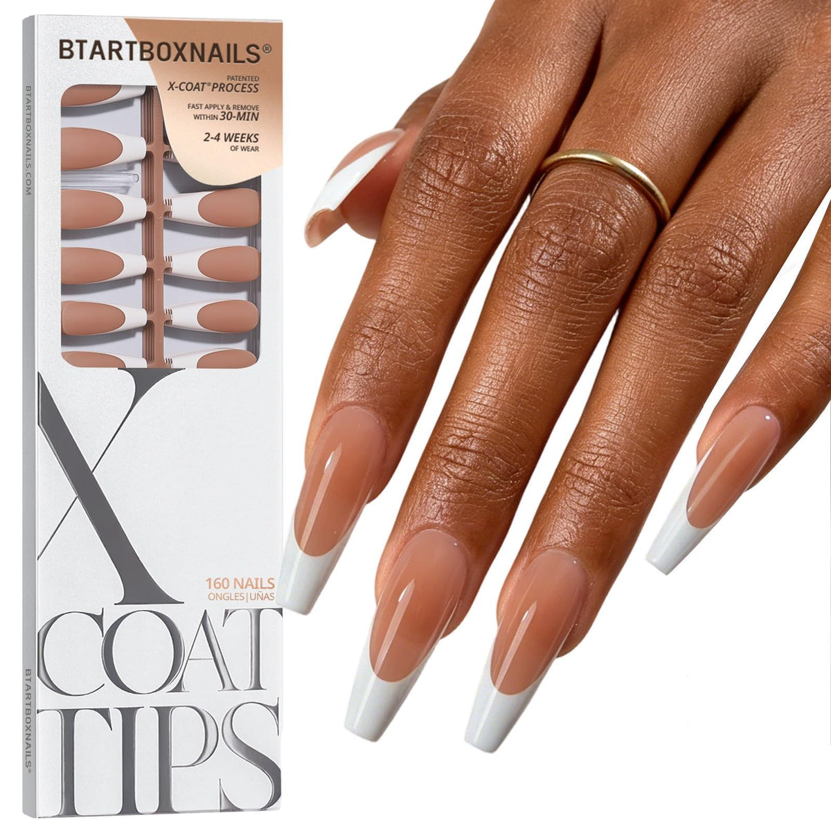 BTARTBOXNAILS White French Tip Press On Nails XL Coffin front view