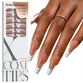 BTARTBOXNAILS White French Tip Press On Nails XL Coffin front view