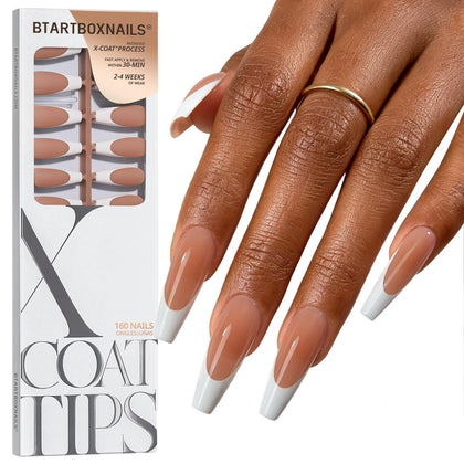 BTARTBOXNAILS White French Tip Press On Nails XL Coffin front view