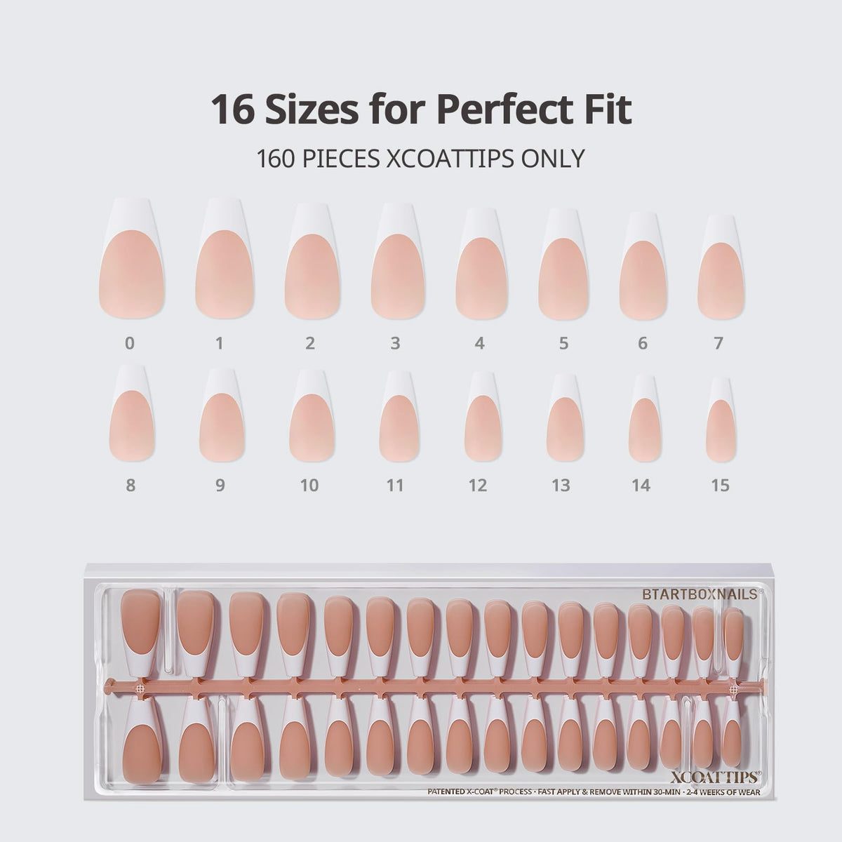 BTARTBOXNAILS White French Tip Press On Nails XL Coffin Peach application process