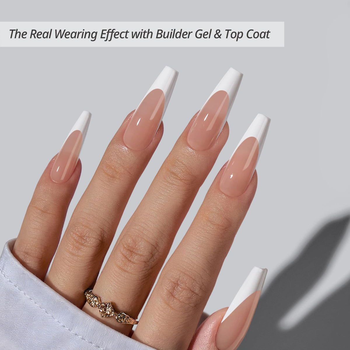 BTARTBOXNAILS White French Tip Press On Nails XL Coffin Peach side view