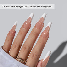 BTARTBOXNAILS White French Tip Press On Nails XL Coffin Peach side view