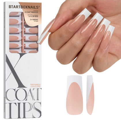 BTARTBOXNAILS White French Tip Press On Nails XL Square Peach front view