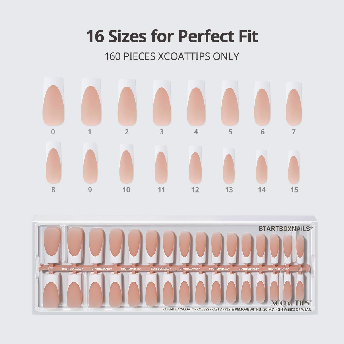 BTARTBOXNAILS White French Tip Press On Nails XL Square Peach with application instructions