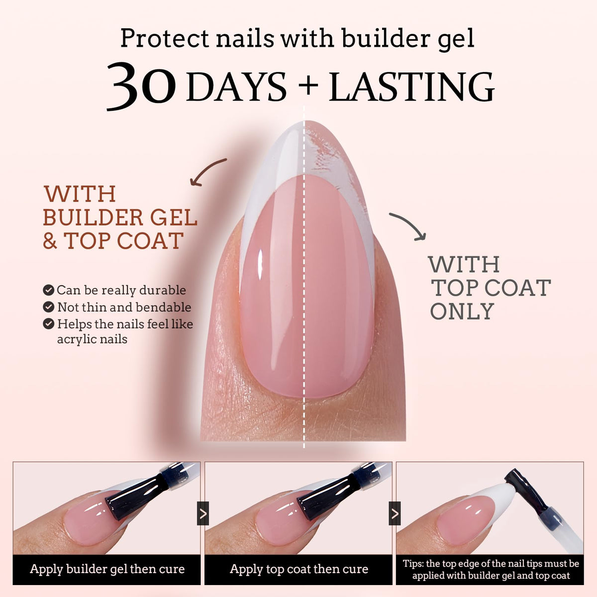 BTARTBOXNAILS White French Tip Press On Nails XS Oval Pink application process