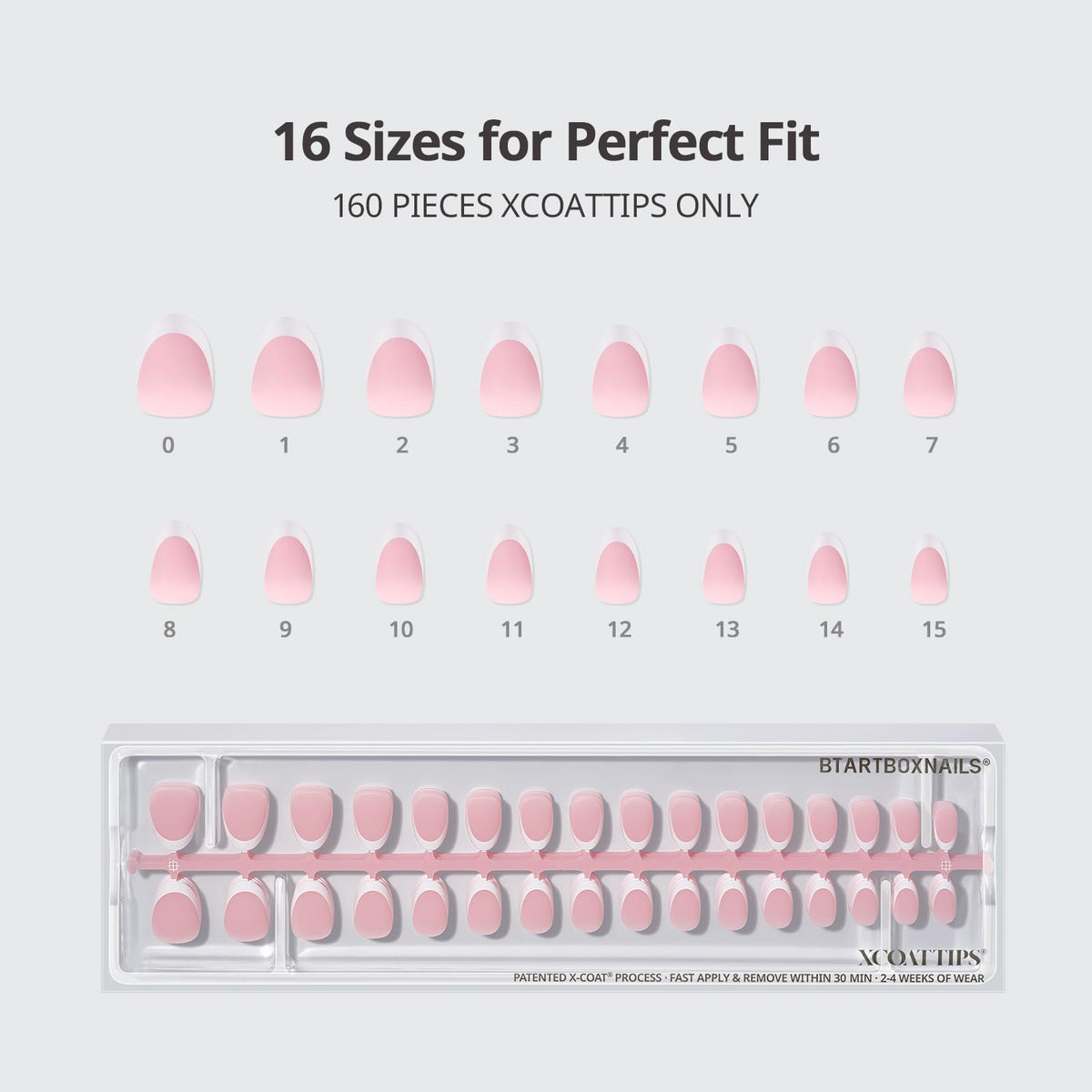 BTARTBOXNAILS White French Tip Press On Nails XS Oval Pink close-up