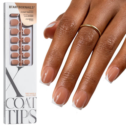 BTArtboxnails White French Tip Press On Nails XS Square Brown front view
