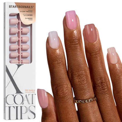 BTARTBOXNAILS XCOATTIPS Bare 5-Shade Nude Press On Nails front view