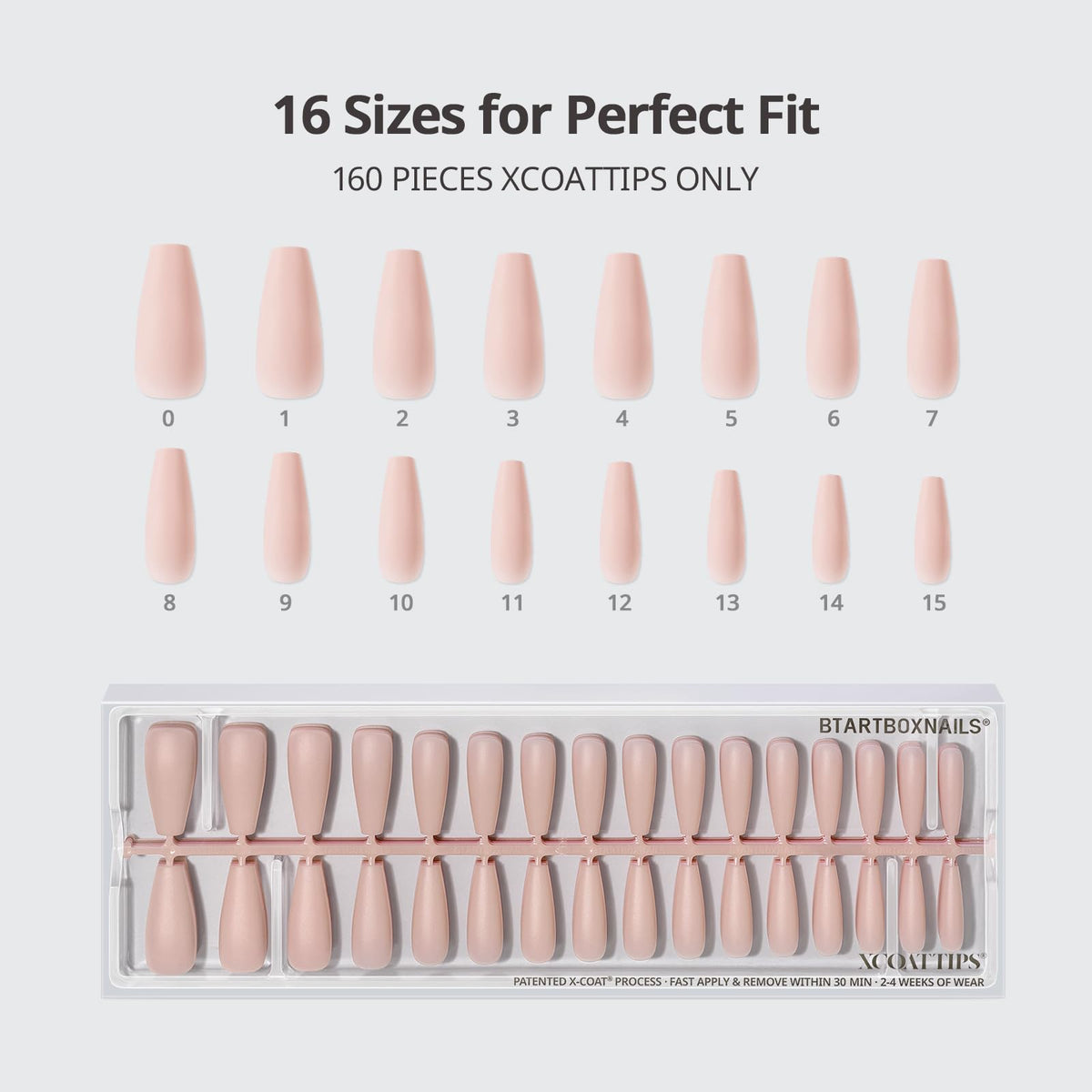 BTARTBOXNAILS XL Coffin Press On Nails 5-Shade Nude close-up