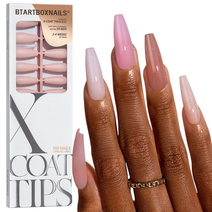 BTARTBOXNAILS XL Coffin Press On Nails 5-Shade Nude front view