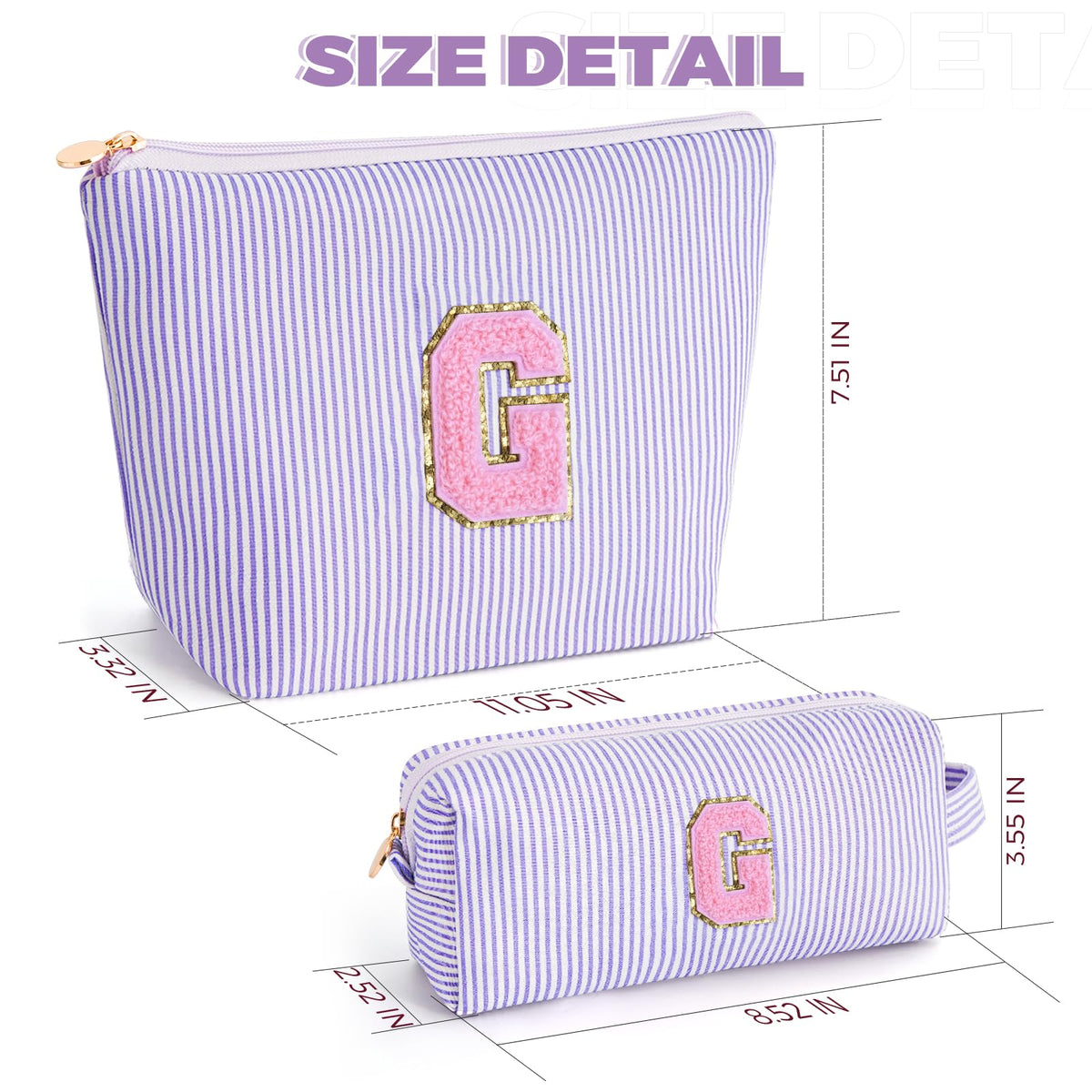Btffitting cosmetic bag set showing personalised initials
