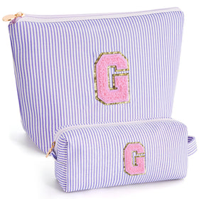 Btffitting lavender makeup bag set front view with initials
