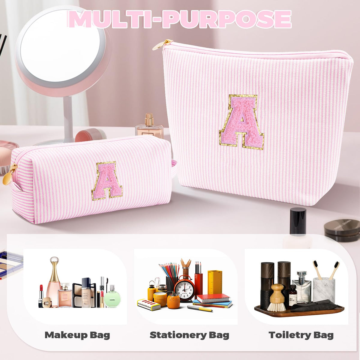 Btffitting makeup bag set on a vanity table
