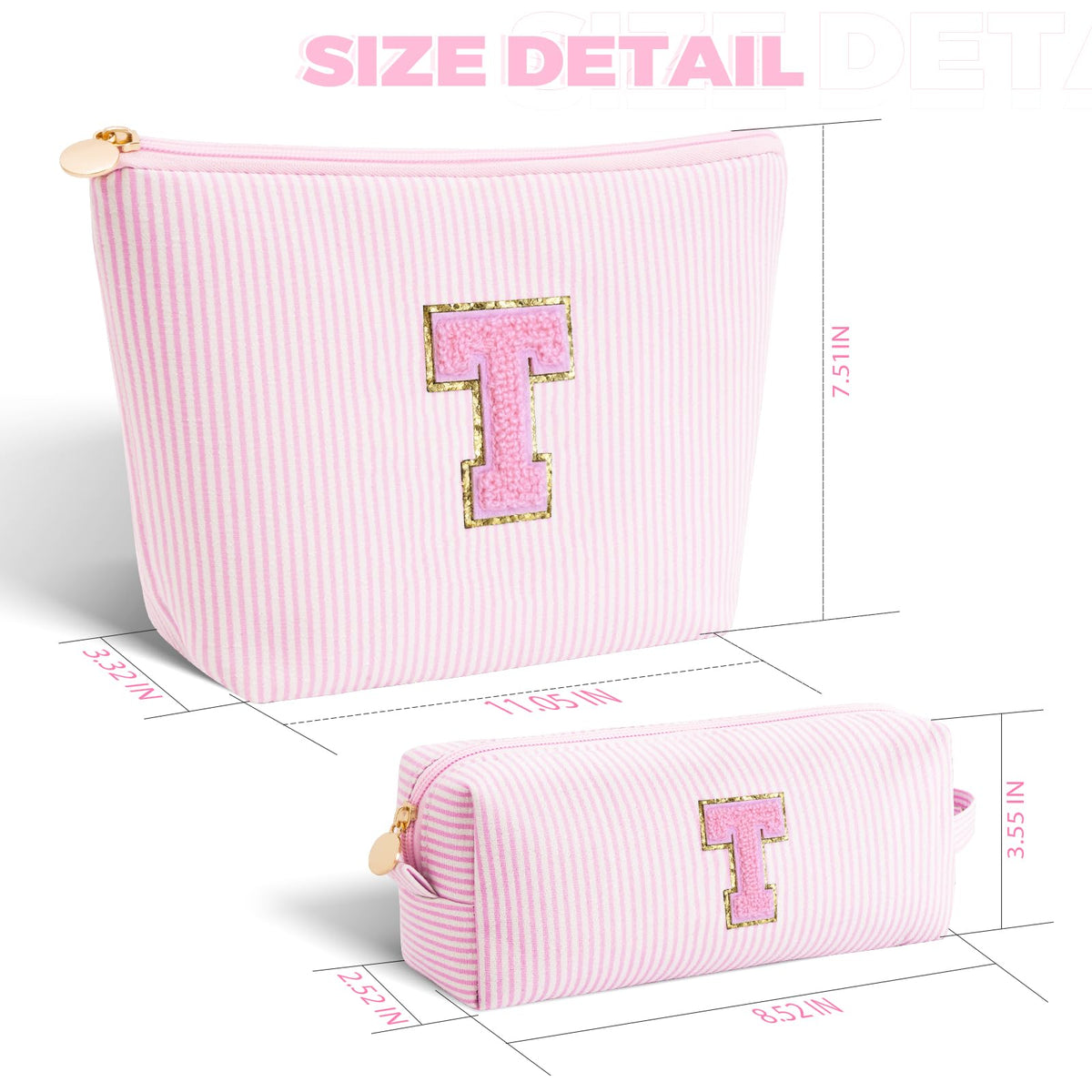 Btffitting makeup bag set showing zipper detail