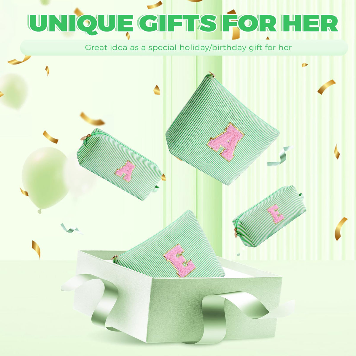 Btffitting makeup bag set with personalised initials on display