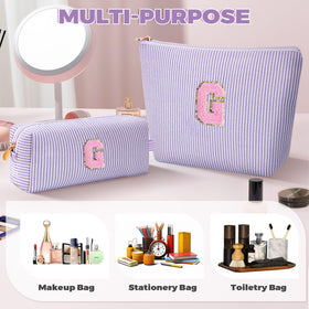 Btffitting makeup bags stacked together in lavender