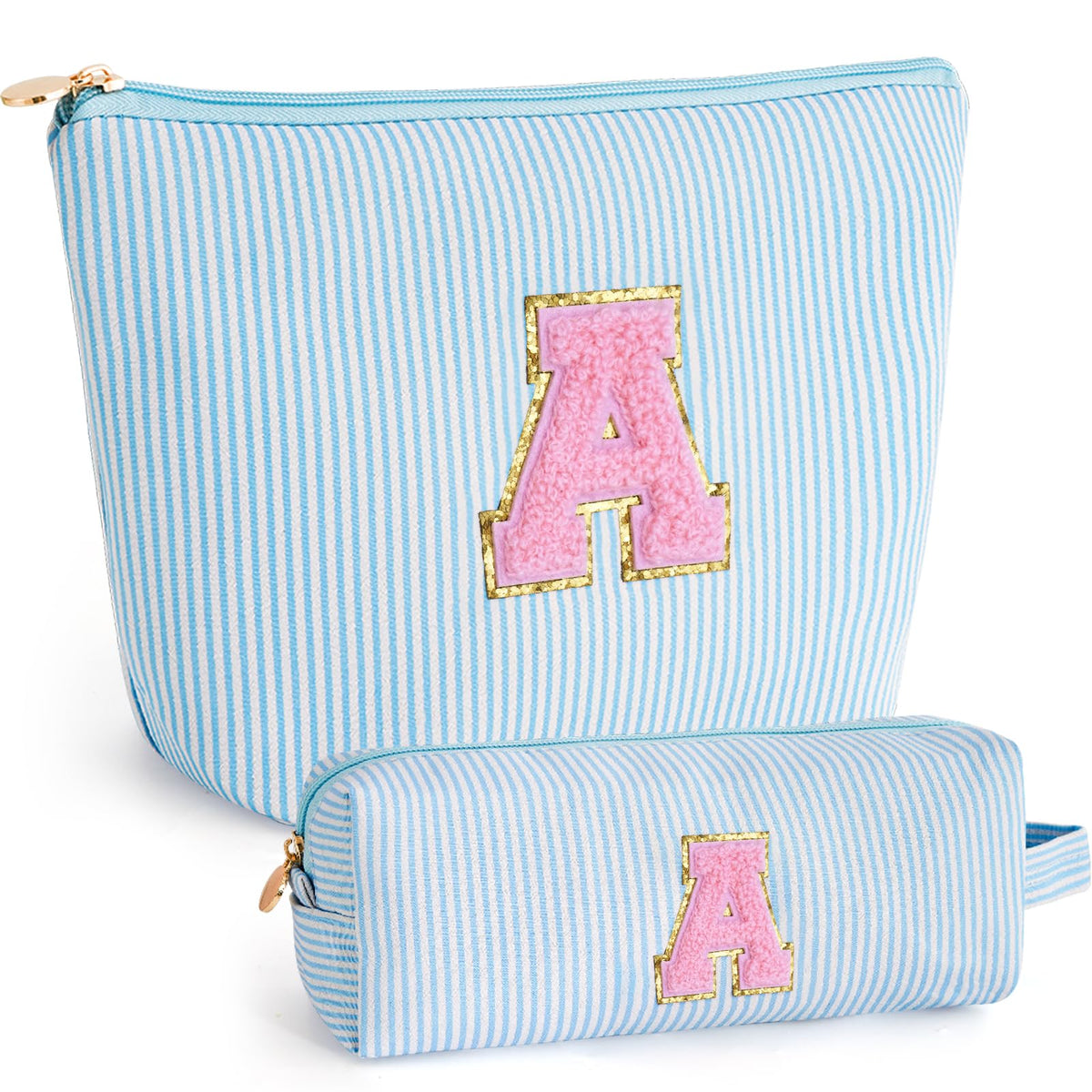Btffitting personalised makeup bag set in blue front view