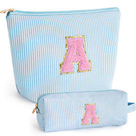 Btffitting personalised makeup bag set in blue front view