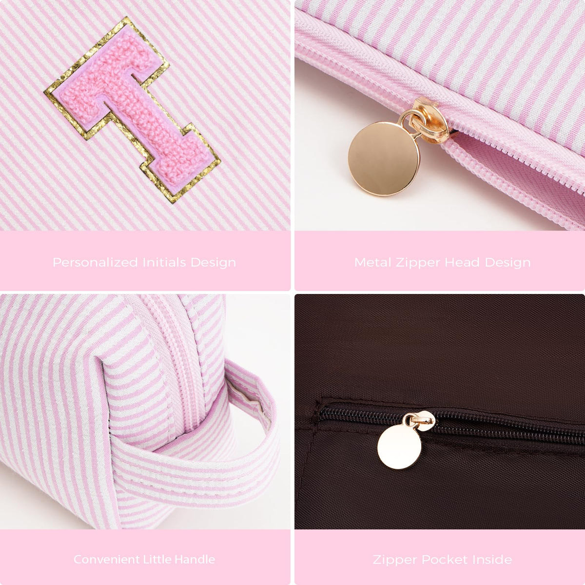 Btffitting pink makeup bag set displayed with cosmetics