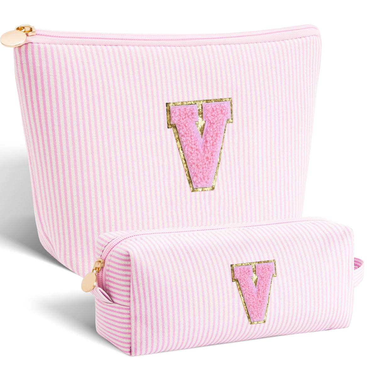 Btffitting pink makeup bag set with personalised initials front view