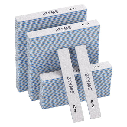 BTYMS 100 Count 80/80 Grit Rectangle Nail Files front view