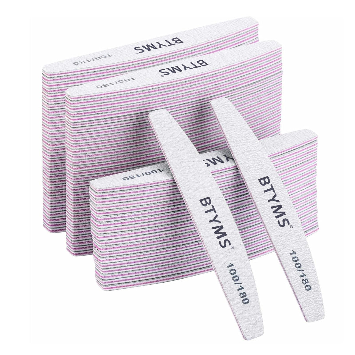 BTYMS 100 Pcs 100/180 grit nail file set front view