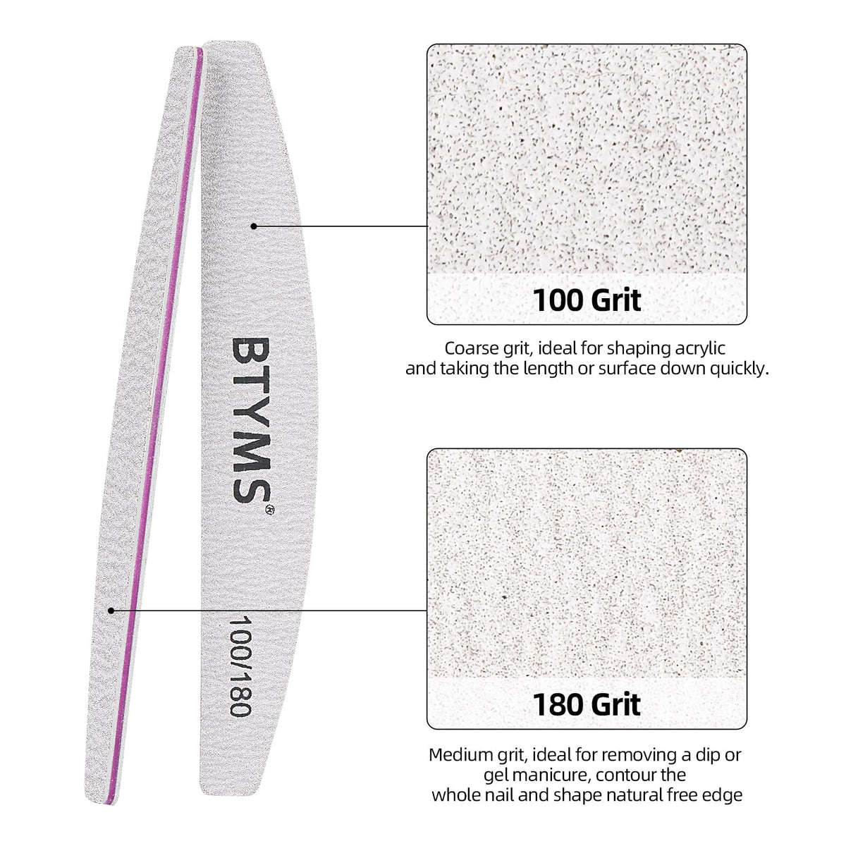 BTYMS nail file showing fine 180 grit side
