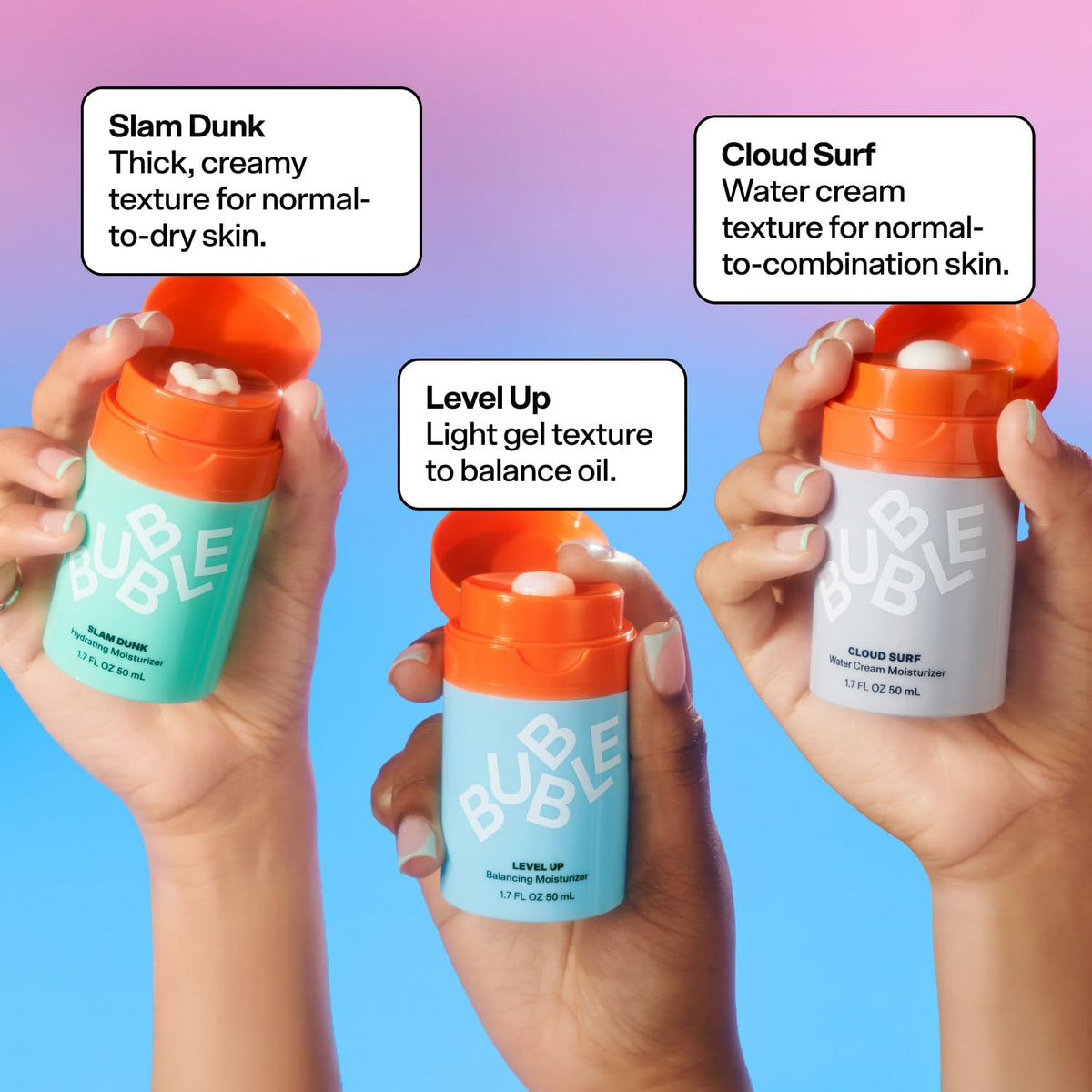 Bubble Skincare Cloud Surf Water Cream with skincare routine items