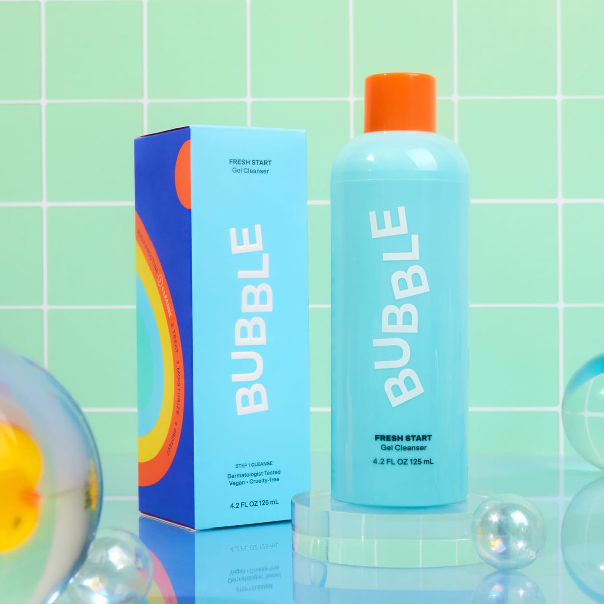 Bubble Skincare Fresh Start Gel Face Cleanser back view with ingredients
