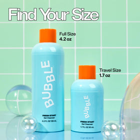 Bubble Skincare Fresh Start Gel Face Cleanser side view on a bathroom counter