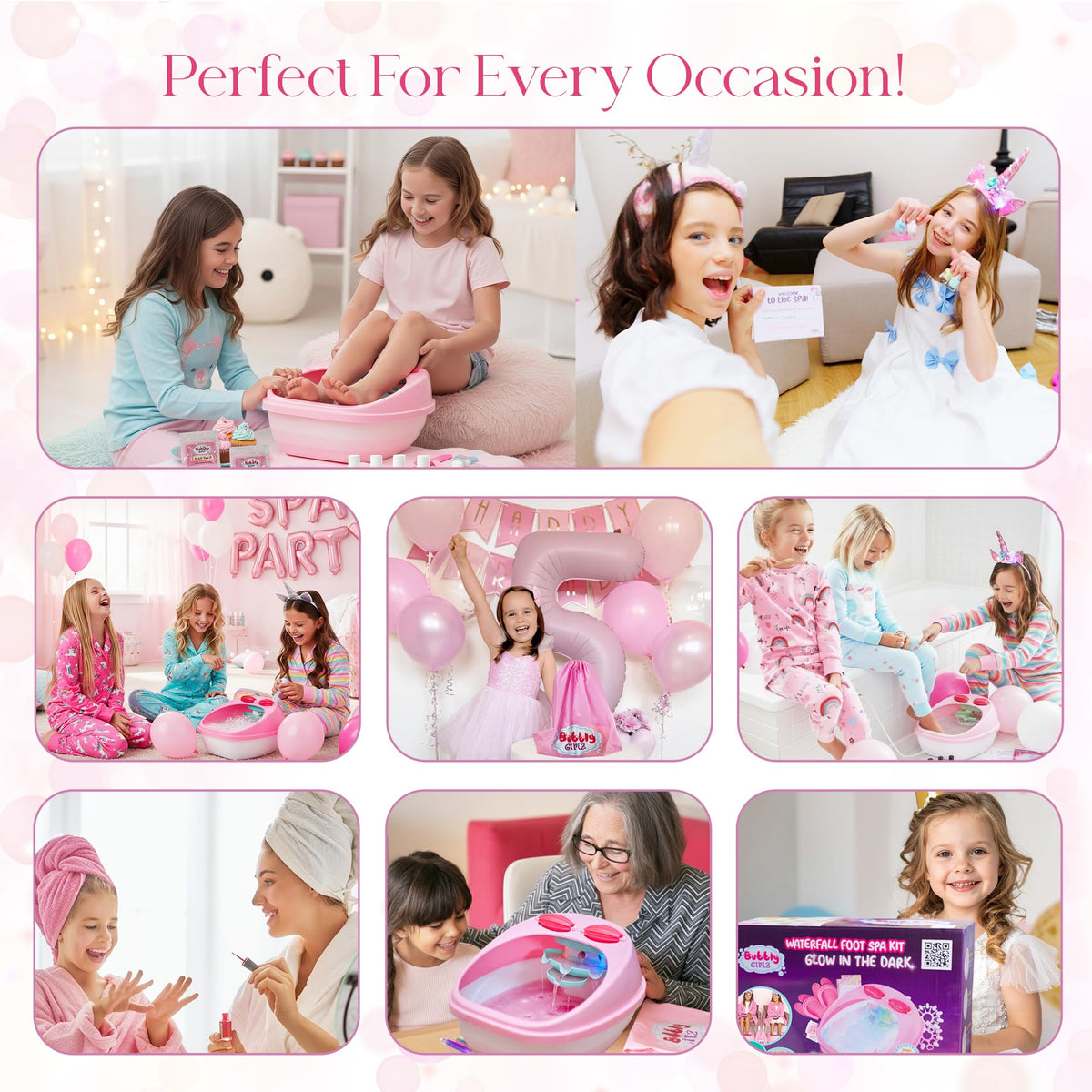 Bubbly Girlz Kids Spa Day Kit displayed with all included items
