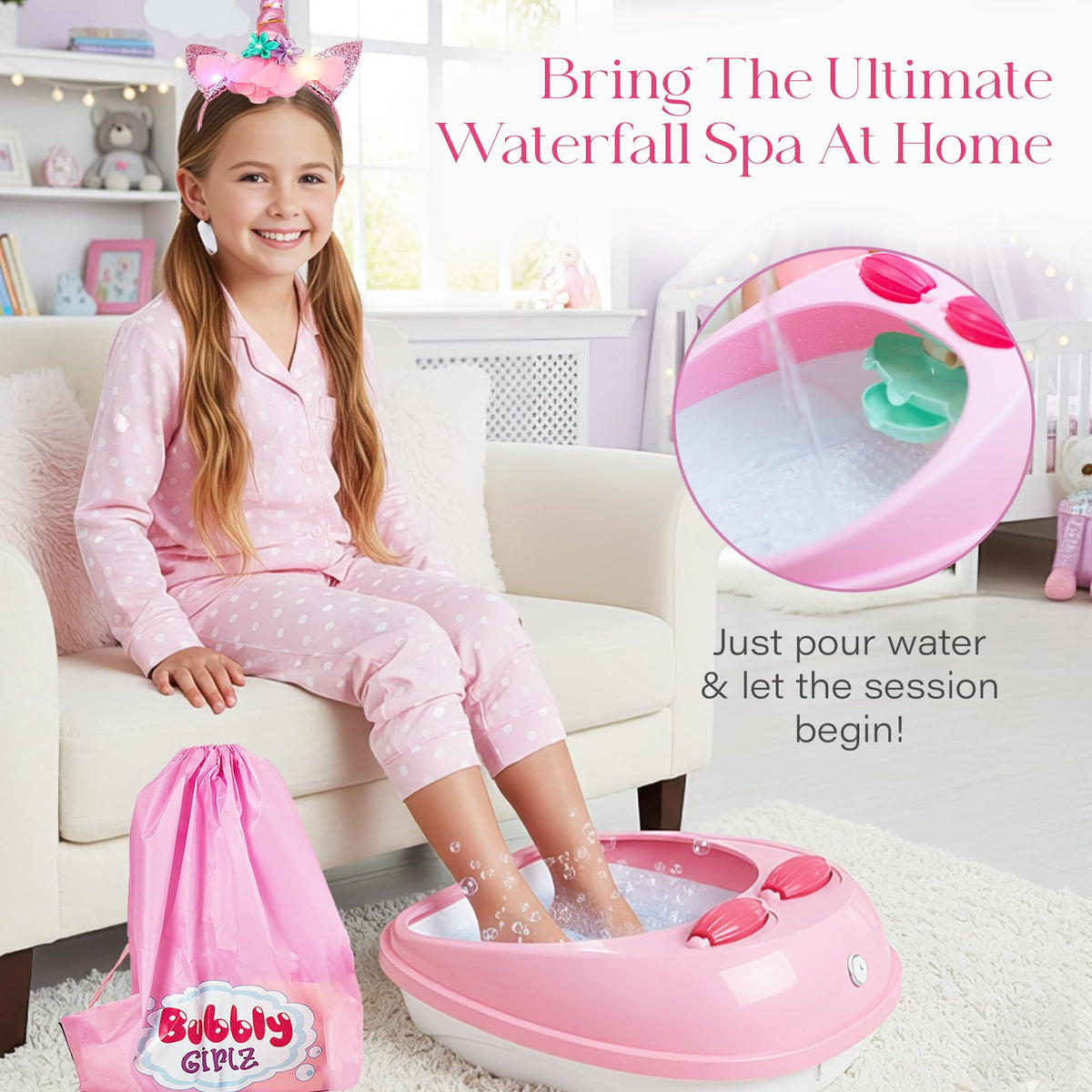 Bubbly Girlz Kids Spa Day Kit showing nail polish and foot spa