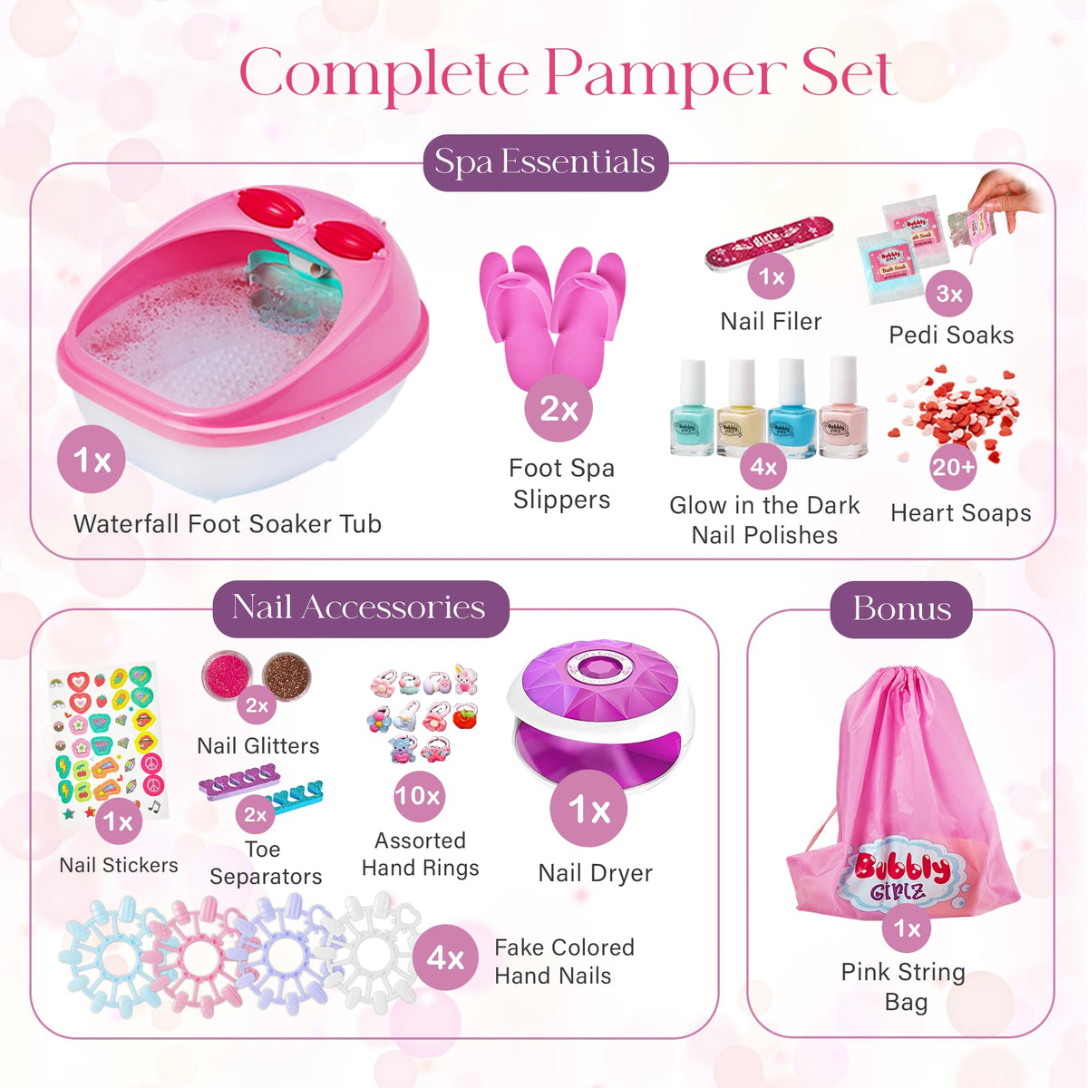 Bubbly Girlz Kids Spa Day Kit with unicorn headband and tools