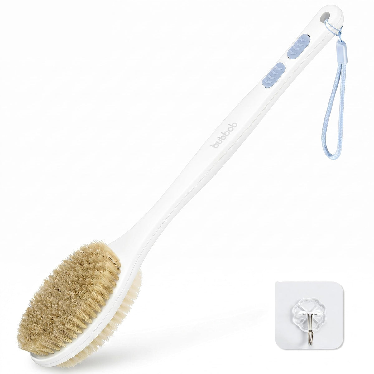 Bubbob Back Scrubber blue model front view with dual-sided bristles