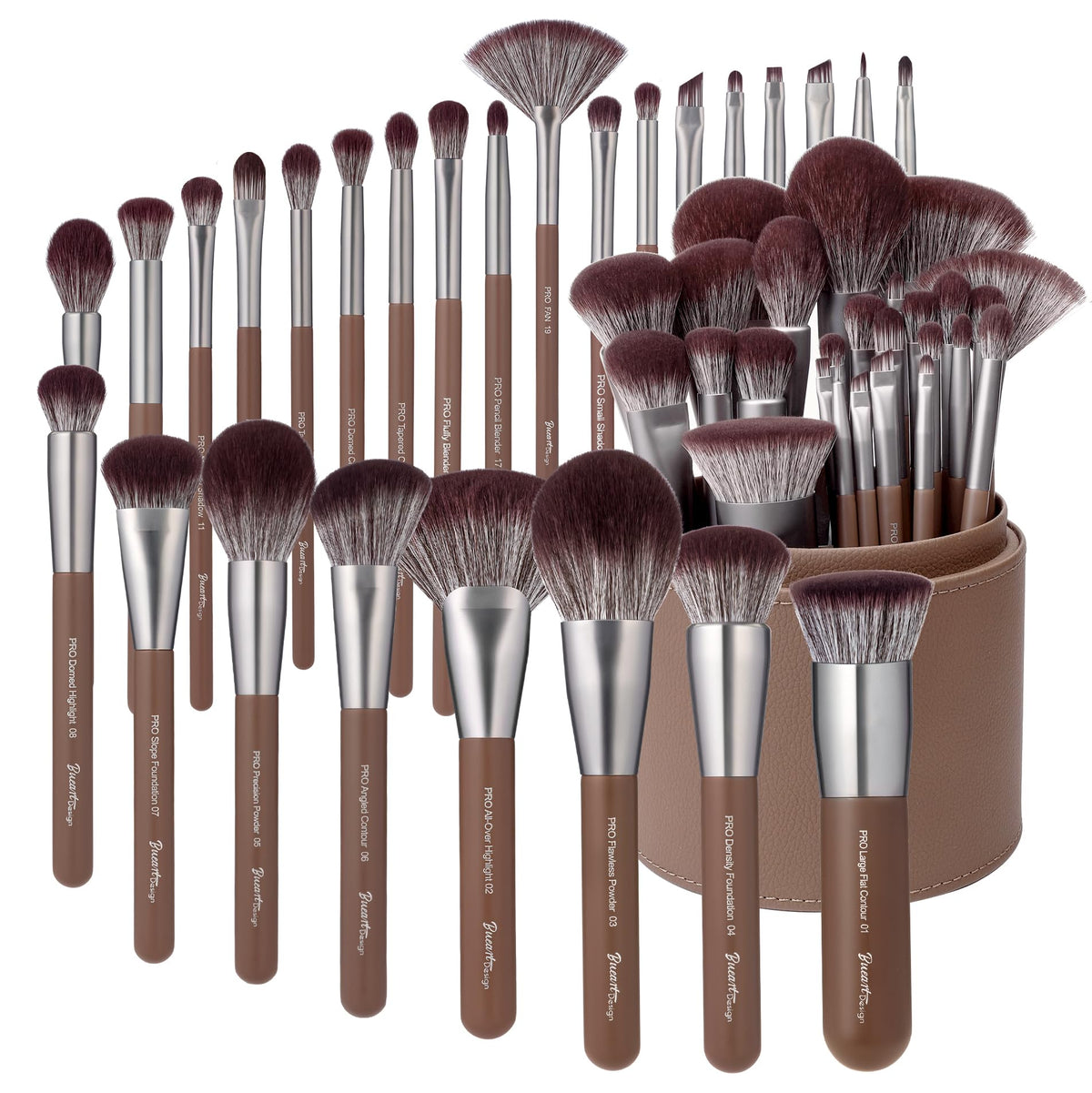 Bueart Design 26Pcs Chocolate Makeup Brushes Set front view