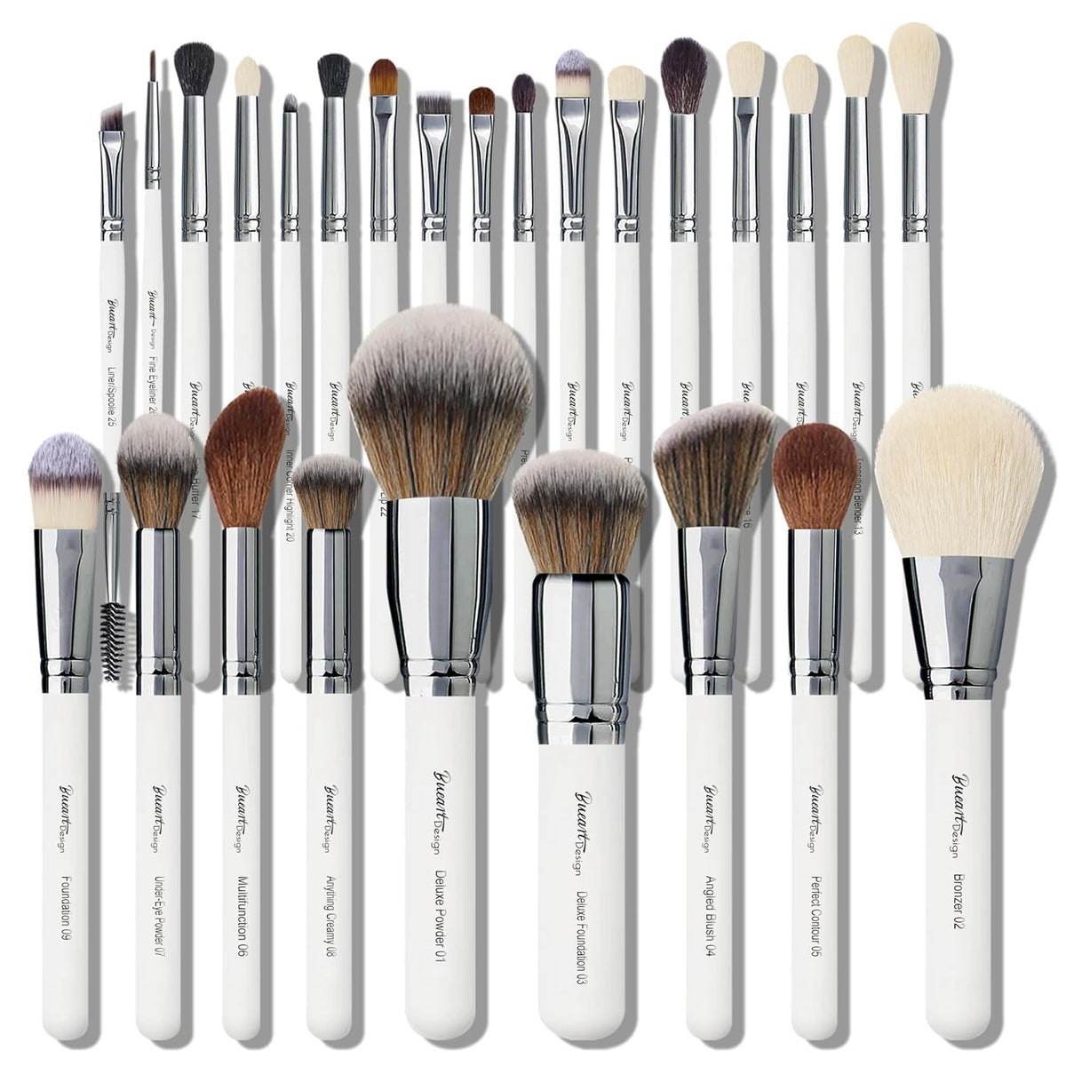 Bueart Design 32Pcs PRO Goat Hair Makeup Brushes Set front view