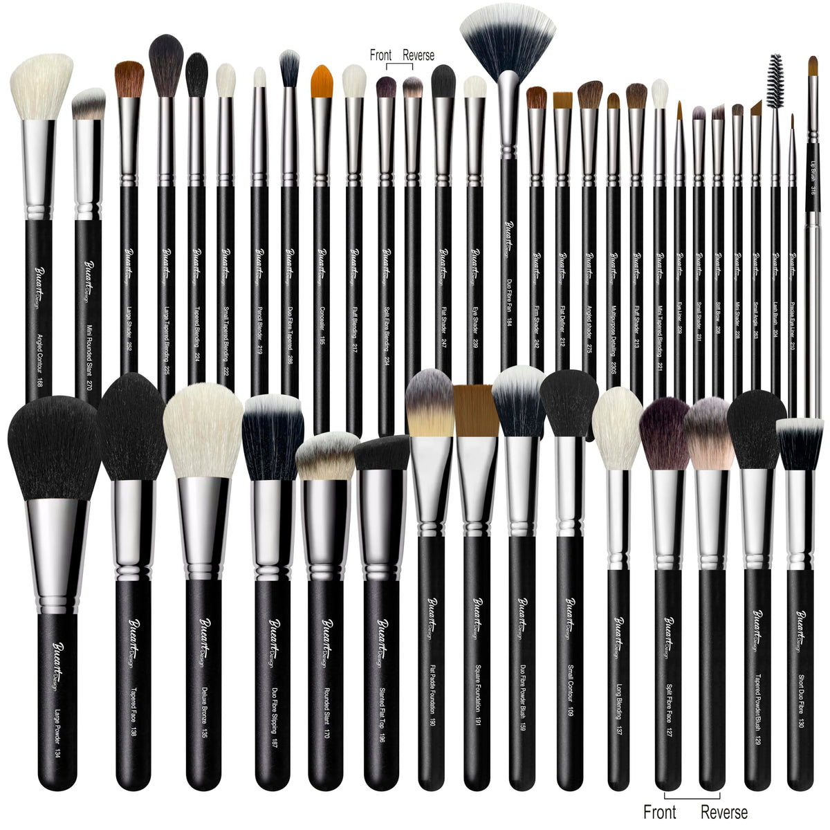 Bueart Design 42Pcs PRO Grade Makeup Brushes Set displayed in a stylish arrangement