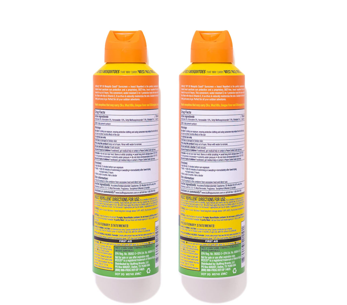 Bullfrog Mosquito Coast Sunscreen SPF50 back view showing ingredients