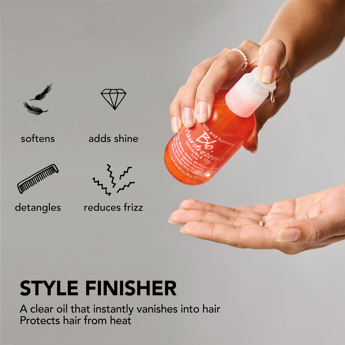 Bumble and bumble. Hairdresser's Invisible Oil with a model applying it
