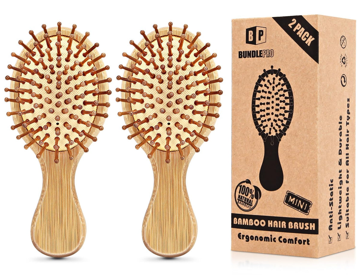 BUNDLEPRO Mini Hair Brush Set front view with natural bristles