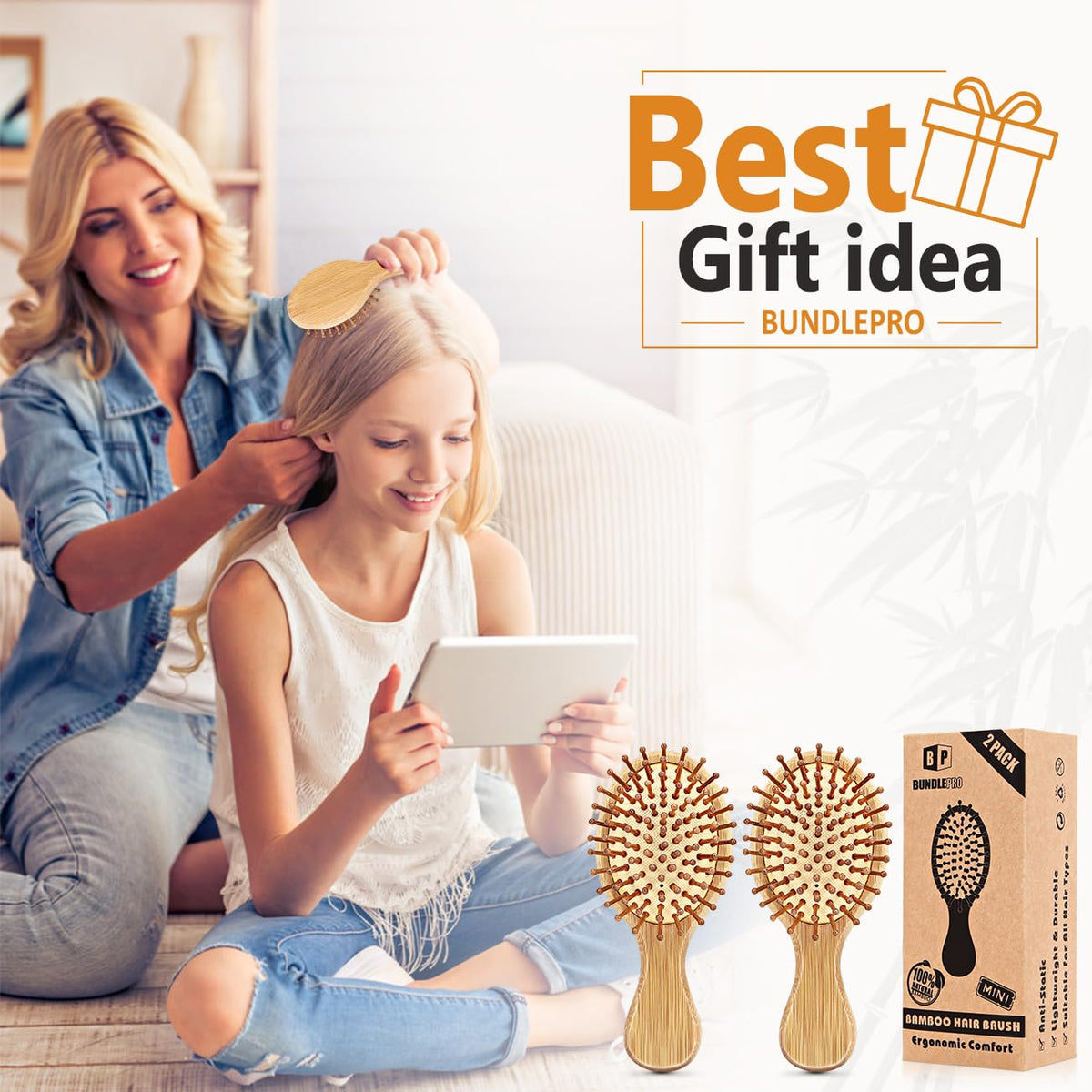 BUNDLEPRO Mini Hair Brush set on a bathroom counter