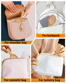 BUNDLEPRO Mini Hair Brush set on a travel bag