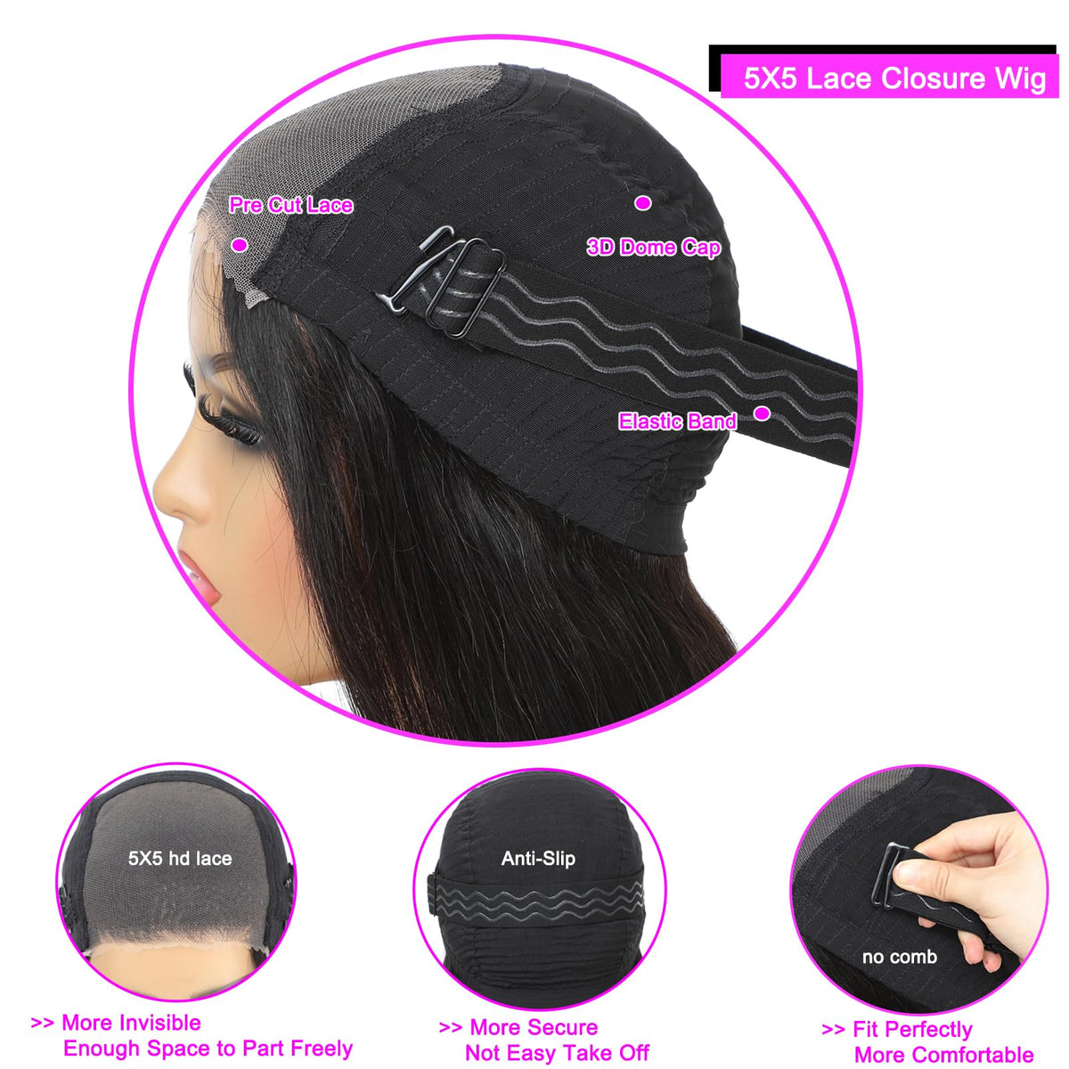 bunGiol Glueless Human Hair Wig 26 Inch side view