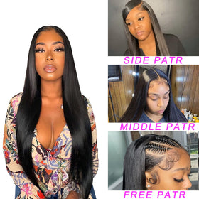 bunGiol Straight Lace Front Wig 28In Black packaging