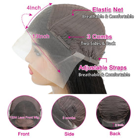 bunGiol Straight Lace Front Wig 30In black close-up of lace