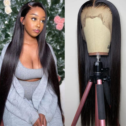 bunGiol Straight Lace Front Wig 30In black model front view
