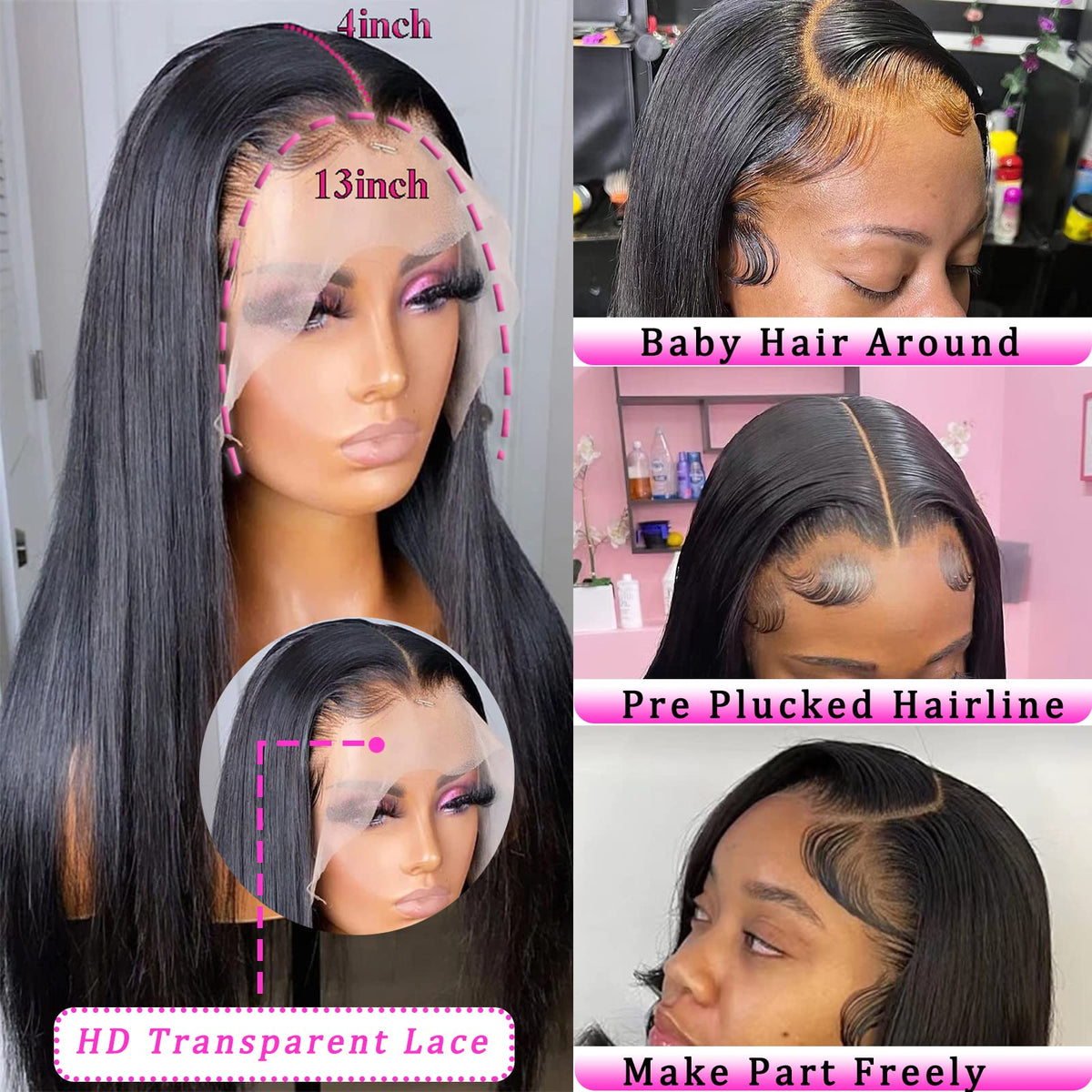 bunGiol Straight Lace Front Wig 30In black side view