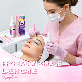 Buqikma Lash Shampoo Kit 60ml bottles on a vanity