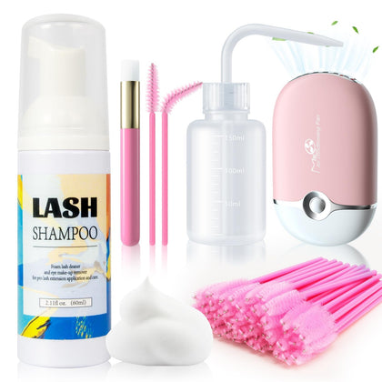 Buqikma Lash Shampoo Kit 60ml with USB fan dryer in pink